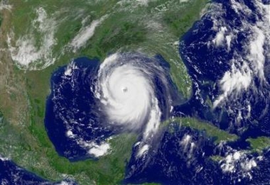 National Oceanic and Atmospheric Administration satellite image of Hurricane Katrina in the Gulf of Mexico on August 28, 2005.