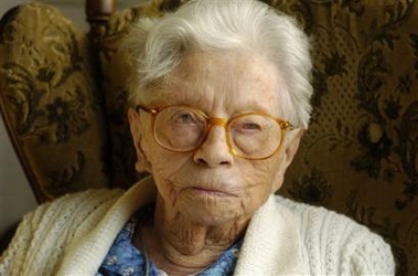 Hendrikje van Andel-Schipper is seen in this 2004 file photo at de Westerkim, home for the elderly, in Hoogeveen, the Netherlands. Dutch woman van Andel-Schipper, the oldest person in the world, has died at age 115, the Netherlands national news service NOS reported on Tuesday, Aug. 30, 2005. Her status as 'oldest person' was recognized by Guiness Book of World Records last year. [AP]