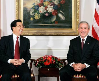 Chinese President Hu Jintao told President Bush Tuesday that China was willing to work with the United States to ease a growing trade imbalance and acknowledged there were frictions in the economic relationship, the Reuters reported. 