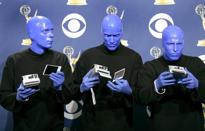 Blue Man group perform at the 57th annual Primetime Emmy Awards in Los Angeles September 18, 2005.