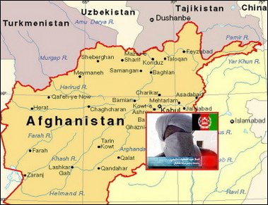 A picture of Taliban chief spokesman Abdul Latif Hakimi is shown here with a map of Afghanistan.