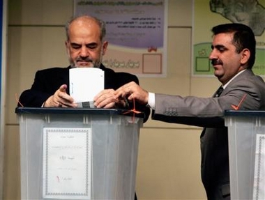 Iraqi Prime Minister Ibrahim Jaafari votes in the constitutional referendum in Baghdad, Saturday, Oct. 15, 2005.