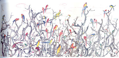 A colour ink painting depicting 40 parrots on trees - by 86-year-old artist Wu Guanzhong - went under the hammer for 30 million yuan (US$3.7 million) yesterday, setting a world record for its genre or, indeed, any piece of contemporary Chinese art work. 