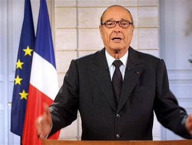 French President Jacques Chirac delivers a speech, some 18 days after the beginning of urban unrest in poor suburbs of the Paris region and major provincial cities, in Paris November 14, 2005.
