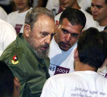Cuban President Fidel Castro talks to university students in Havana, November 17, 2005.
