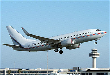 Photo taken in March 2004 of a plane suspected of being used by the US Central Intelligence Agency (CIA) departing from Palma de Mallorca airport. 