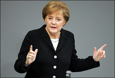Angela Merkel of the Christian Democratic Union gives her first speech to parliament as German Chancellor at the Bundestag (lower house of parliament) in Berlin. 