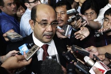 Malaysia Foreign Minister Syed Hamid Albar speaks to reporters after the ASEAN foreign minister meeting at the Kuala Lumpur Convention Center in Kuala Lumpur, Malaysia, Friday, Dec. 9, 2005. 