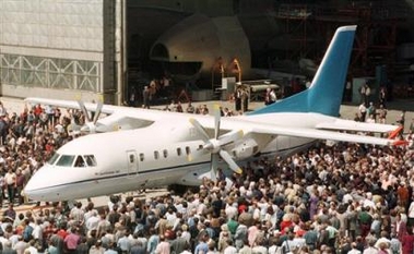 An Antonov An-140 twin-engine turboprop, is wheeled out an hangar at the Antonov aircraft plant in Kiev, Ukraine, in this June 6, 1997 file photo.