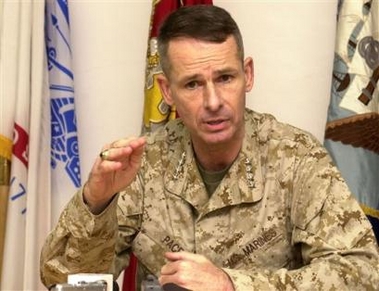 General Peter Pace, Chairman of the Joint Chiefs of Staff addresses the media Thursday, Dec. 29, 2005, at the American base in Manama, Bahrain.