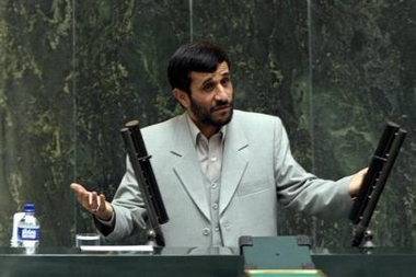 Iranian President, Mahmoud Ahmadinejad delivers his speech during a joint meeting of lawmakers and the government members, at the parliament, in Tehran, Iran, Tuesday, Jan. 3, 2006. 