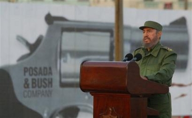Cuban President Fidel Castro speaks, before starting a march outside of the U.S mission, on the Malecon in Havana, Cuba,Tuesday, Jan 24, 2006.