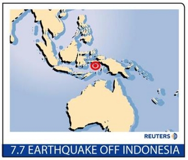 A major earthquake struck in the Banda Sea in eastern Indonesia on Friday but no immediate threat of a tsunami was forecast, U.S. agencies said.