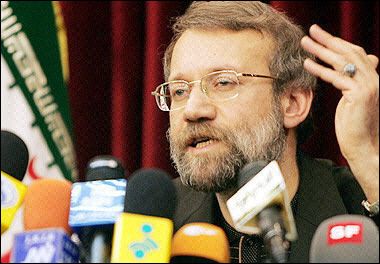 Iran's chief 
 
 
 nuclear negotiator Ali Larijani speaks at a news conference in January 2006.