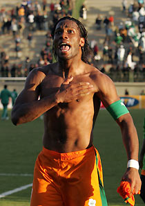 Ivory Coast's Drogba celebrates after winning match against Nigeria during African Nations Cup in Alexandria