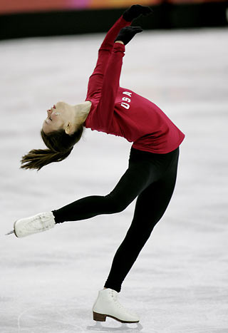 US figure skater Sasha Cohen skates during practice session at the Winter Olympic Games