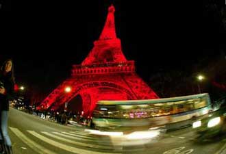 A scarlet Eiffel Tower