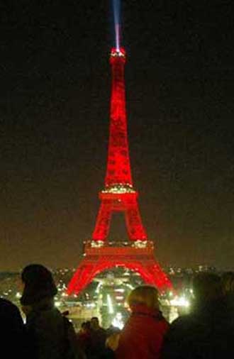 A scarlet Eiffel Tower