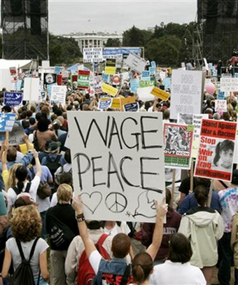Anti-war protestors march in Washington