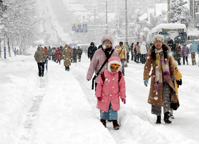 Blizzard cripples Weihai's bus transport