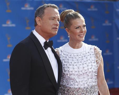 Tom Hanks and wife Rita Wilson arrive at the 62nd annual Primetime Emmy Awards in Los Angeles