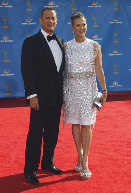 Tom Hanks and wife Rita Wilson arrive at the 62nd annual Primetime Emmy Awards in Los Angeles
