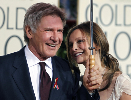 Harrison Ford and Calista Flockhart arrive at the 67th annual Golden Globe Awards