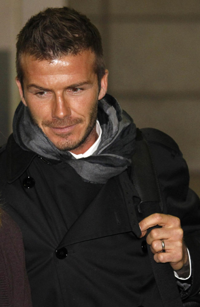David Beckham arrives at Manchester Airport