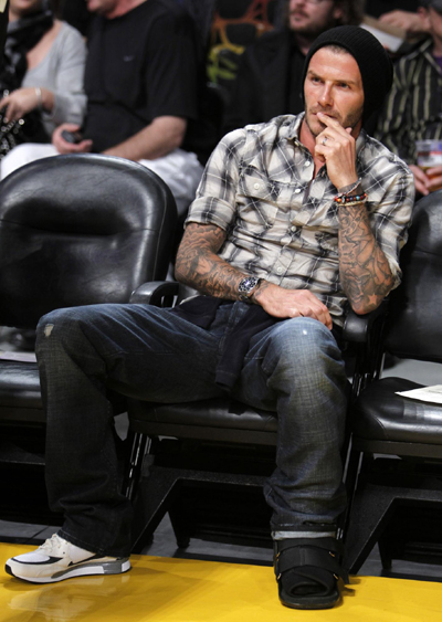 David Beckham and Charlize Theron at NBA Western Conference playoff series
