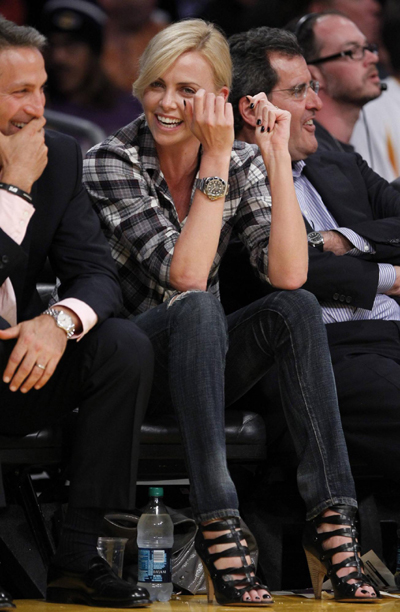 David Beckham and Charlize Theron at NBA Western Conference playoff series
