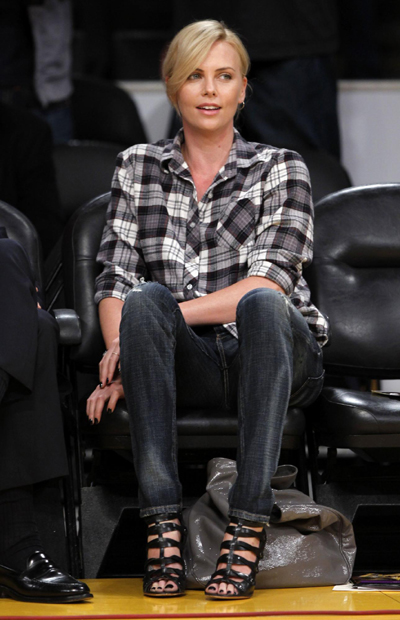 David Beckham and Charlize Theron at NBA Western Conference playoff series