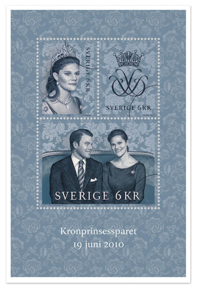 Sweden's Crown Princess Victoria and her fiance wedding postage stamps