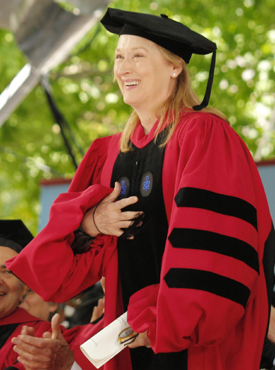 Meryl Streep accepts an honorary degree at Harvard Universities commencement in Cambridge