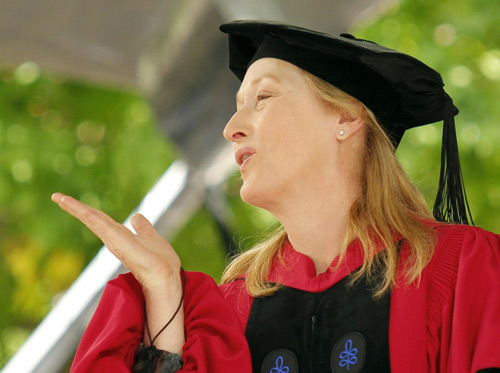 Meryl Streep accepts an honorary degree at Harvard Universities commencement in Cambridge