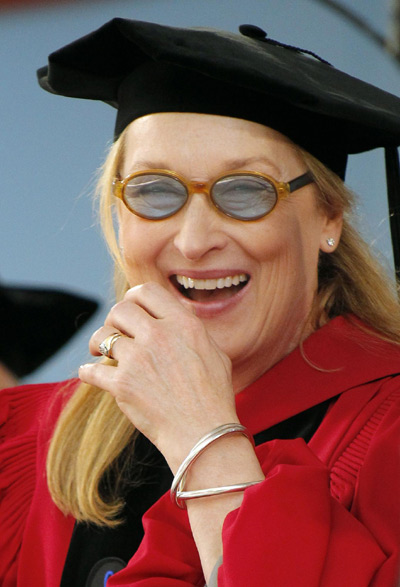 Meryl Streep accepts an honorary degree at Harvard Universities commencement in Cambridge