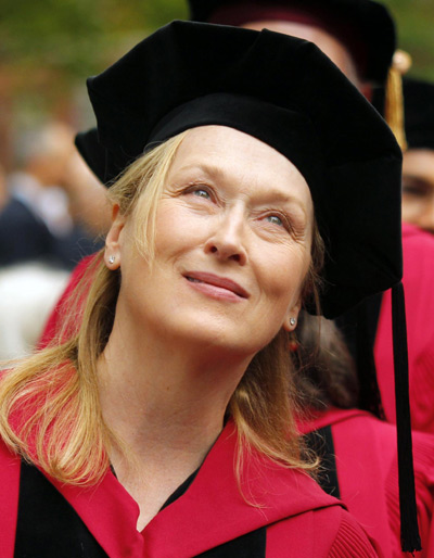 Meryl Streep accepts an honorary degree at Harvard Universities commencement in Cambridge