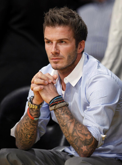 Beckham and Freeman sit court side for Game 5 of the NBA Western Conference final playoff series