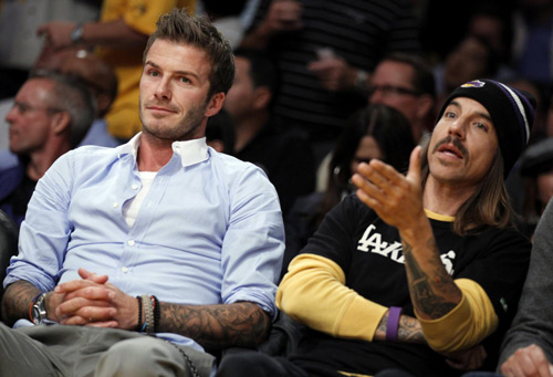Beckham and Freeman sit court side for Game 5 of the NBA Western Conference final playoff series