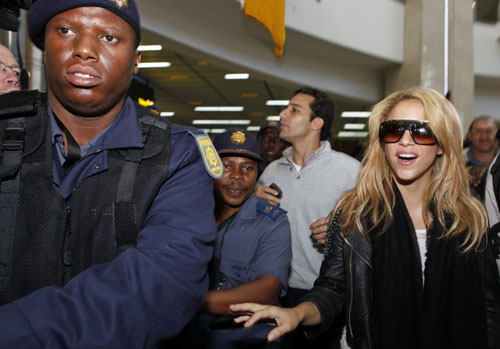 Shakira speaks to media at Oliver Tambo international airport
