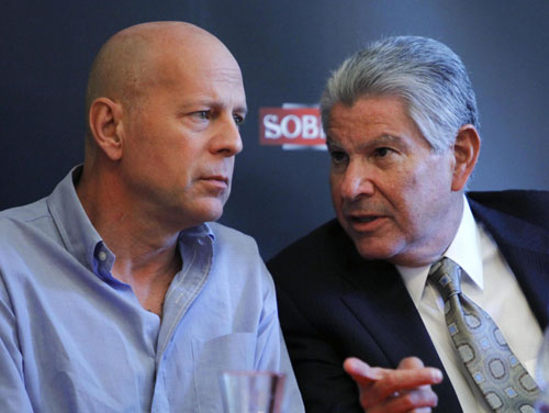 Bruce Willis promotes Sobieski vodka's new bottle design