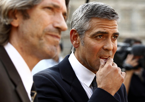 Actor George Clooney arrives for a meeting about Sudan