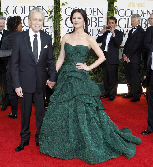 Catherine Zeta-Jones and Michael Douglas arrive at the 68th annual Golden Globe Awards