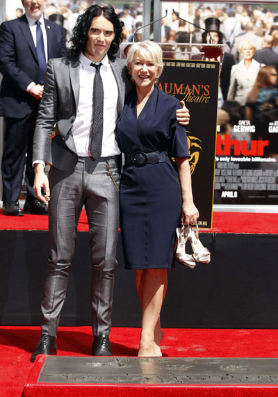 Helen Mirren makes hand and footprints in Hollywood