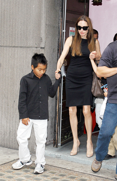 Angelina Jolie and Pax meet with his grandmother