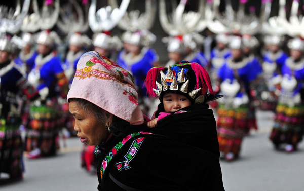 Ethnic Miao people celebrate Guzang Festival