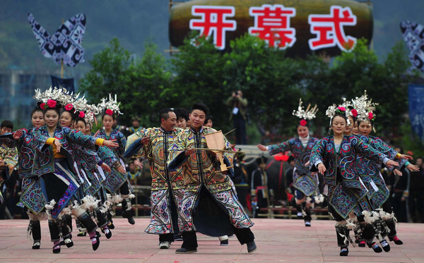 Ethnic Miao people celebrate Guzang Festival