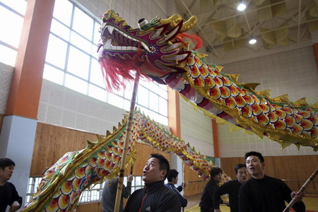 Dragon dance troupe rehearses for Lunar New Year