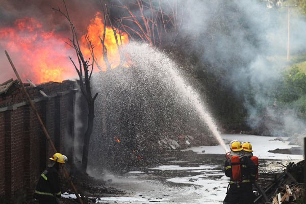 Factory in flames