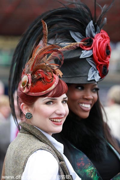 Ladies in beautiful hats at Cheltenham