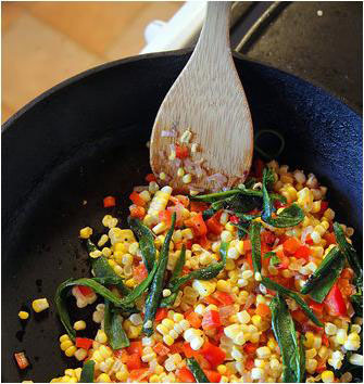 Creamy stovetop corn with poblano chiles